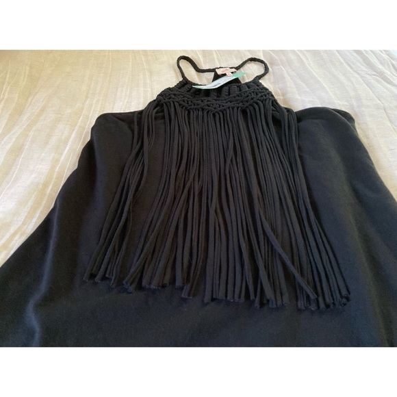 💐3/$12 NWT Pixley Fringe Knit Halter Tank Black Small - Picture 6 of 11